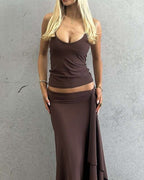 Willluxe® Backless Halter Neck Cami & Side Split Long Skirt Set