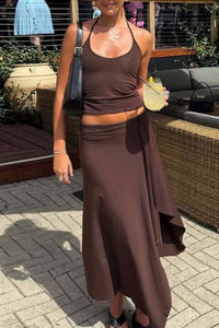 Willluxe® Backless Halter Neck Cami & Side Split Long Skirt Set
