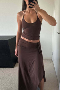 Willluxe® Backless Halter Neck Cami & Side Split Long Skirt Set