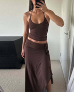 Willluxe® Backless Halter Neck Cami & Side Split Long Skirt Set