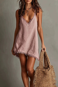 Willluxe® Fringed V-Neck Slip Mini Dress