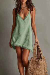 Willluxe® Fringed V-Neck Slip Mini Dress