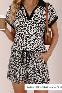 Willluxe® Wild Instinct Leopard Print Polo Collar Shorts Set