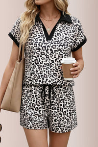 Willluxe® Wild Instinct Leopard Print Polo Collar Shorts Set