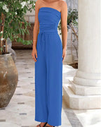 Willluxe® Ribbed Strapless Tube Top & Wide Leg Pants Two-Piece Set