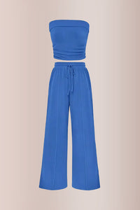 Willluxe® Ribbed Strapless Tube Top & Wide Leg Pants Two-Piece Set