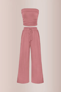 Willluxe® Ribbed Strapless Tube Top & Wide Leg Pants Two-Piece Set