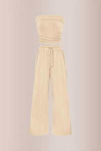 Willluxe® Ribbed Strapless Tube Top & Wide Leg Pants Two-Piece Set