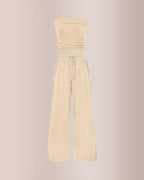 Willluxe® Ribbed Strapless Tube Top & Wide Leg Pants Two-Piece Set