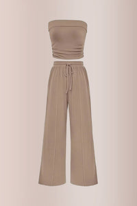 Willluxe® Ribbed Strapless Tube Top & Wide Leg Pants Two-Piece Set
