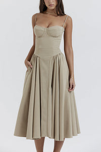 Willluxe® French Vintage Corset Midi Dress With Pockets