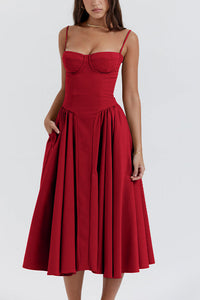 Willluxe® French Vintage Corset Midi Dress With Pockets