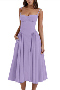 Willluxe® French Vintage Corset Midi Dress With Pockets