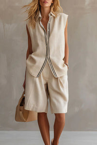 Willluxe® Casual Sleeveless Button-Down Shirt & Shorts Two-Piece Set