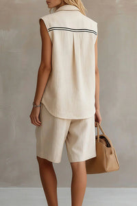 Willluxe® Casual Sleeveless Button-Down Shirt & Shorts Two-Piece Set