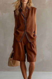 Willluxe® Casual Sleeveless Button-Down Shirt & Shorts Two-Piece Set