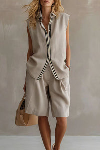 Willluxe® Casual Sleeveless Button-Down Shirt & Shorts Two-Piece Set