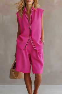 Willluxe® Casual Sleeveless Button-Down Shirt & Shorts Two-Piece Set