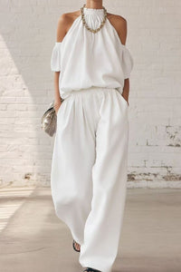 Willluxe® Folds And Halter Closure Casual Wide Leg Pants Set