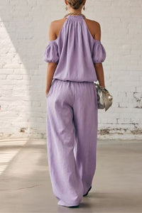 Willluxe® Folds And Halter Closure Casual Wide Leg Pants Set