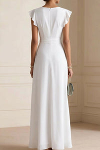 Willluxe® Ruffled V Neck Elegant Slit Maxi Dress