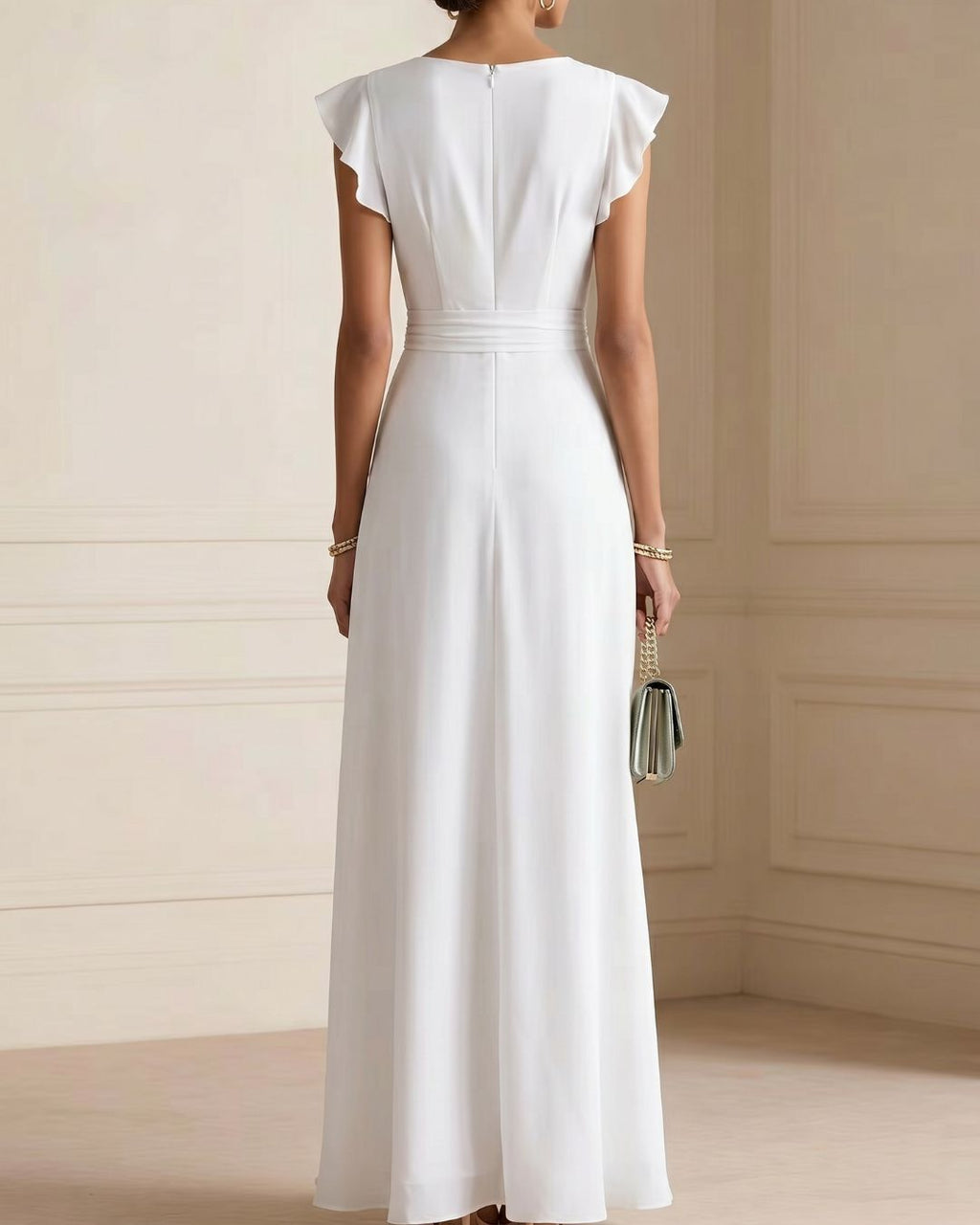 Willluxe® Ruffled V Neck Elegant Slit Maxi Dress