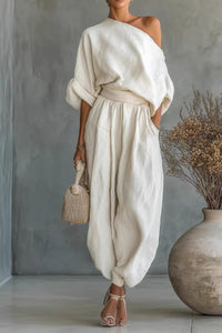 Willluxe®  Off-White Off-Shoulder Two-Piece Set