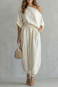 Willluxe®  Off-White Off-Shoulder Two-Piece Set