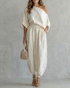 Willluxe®  Off-White Off-Shoulder Two-Piece Set
