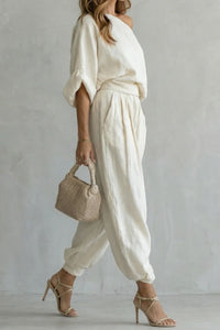 Willluxe®  Off-White Off-Shoulder Two-Piece Set