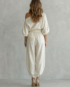 Willluxe®  Off-White Off-Shoulder Two-Piece Set