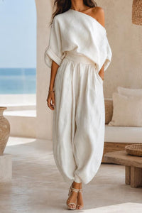 Willluxe®  Off-White Off-Shoulder Two-Piece Set