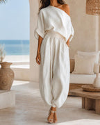 Willluxe®  Off-White Off-Shoulder Two-Piece Set