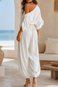 Willluxe®  Off-White Off-Shoulder Two-Piece Set