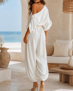 Willluxe®  Off-White Off-Shoulder Two-Piece Set