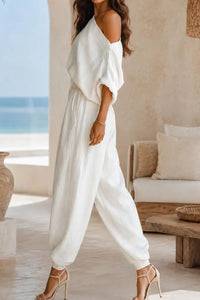 Willluxe®  Off-White Off-Shoulder Two-Piece Set