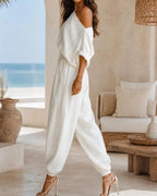 Willluxe®  Off-White Off-Shoulder Two-Piece Set