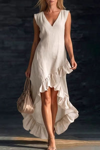 Willluxe® Ruffle Hem Elegant Sleeveless V-neck Dress