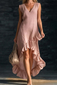 Willluxe® Ruffle Hem Elegant Sleeveless V-neck Dress