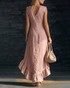 Willluxe® Ruffle Hem Elegant Sleeveless V-neck Dress