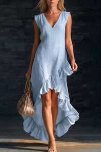 Willluxe® Ruffle Hem Elegant Sleeveless V-neck Dress