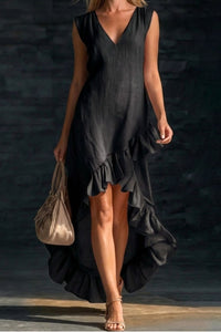 Willluxe® Ruffle Hem Elegant Sleeveless V-neck Dress