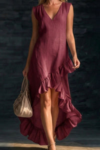 Willluxe® Ruffle Hem Elegant Sleeveless V-neck Dress