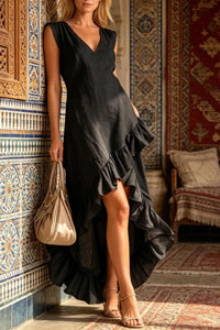 Willluxe® Ruffle Hem Elegant Sleeveless V-neck Dress