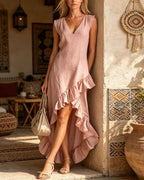 Willluxe® Ruffle Hem Elegant Sleeveless V-neck Dress