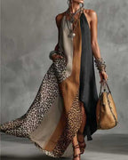 Willluxe® Loose Sleeveless Contrast Leopard Pockets Maxi Dresses