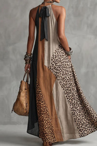 Willluxe® Loose Sleeveless Contrast Leopard Pockets Maxi Dresses