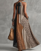 Willluxe® Loose Sleeveless Contrast Leopard Pockets Maxi Dresses