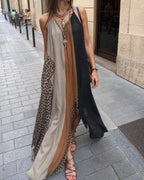 Willluxe® Loose Sleeveless Contrast Leopard Pockets Maxi Dresses