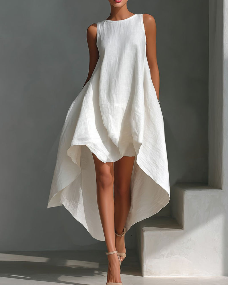 Willluxe® Sleeveless Round Neck Irregular Casual Midi Dress